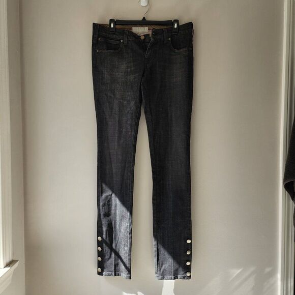 Stella McCartney Mid Rise Straight Leg Jeans (31) Black, Silver Button Detail - Picture 1 of 8
